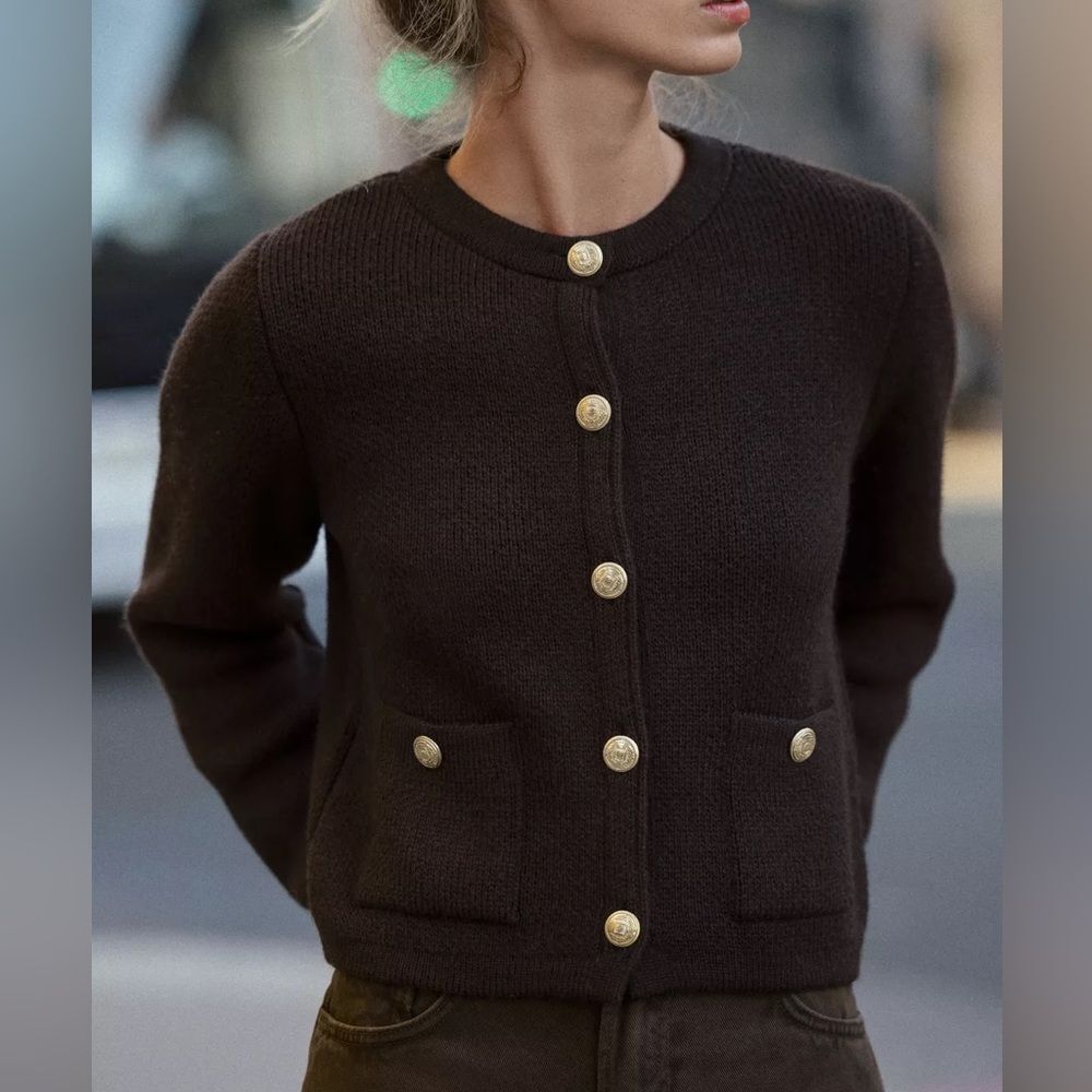 ZARA KNIT CARDIGAN WITH GOLDEN BUTTONS - Picture 2 of 8